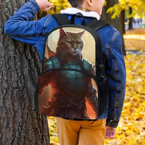 Vista 4 de AmzPrint Mochila de panda para niños y niñas, mochila escolar para escuela primaria y secundaria, regalo de regreso a la escuela, Soldado gato