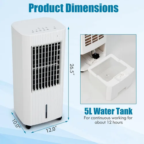 Vista 6 de PETSITE Enfriador de aire evaporativo, ventilador de enfriamiento 3 en 1 y humidificador con control remoto, 2 paquetes de hielo, temporizador de 15