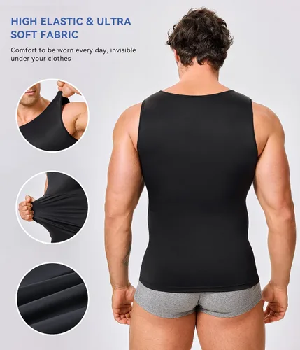 Vista 3 de Camiseta de compresión para hombre, adelgaza y moldea el cuerpo - chaleco de entrenamiento, camiseta de tirantes, para marcar abdominales, camisetas