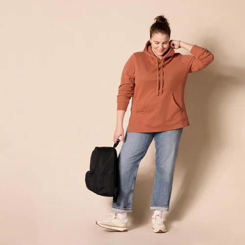 Vista 7 de Tienda Essentials - Sudadera tipo túnica de felpa de rizo con capucha para mujer