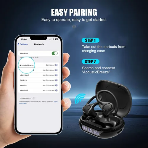 Vista 6 de APEKX Auriculares inalámbricos verdaderos, ganchos de ajuste seguro para orejas pequeñas, auriculares Bluetooth para iPhone, IPX7 impermeable