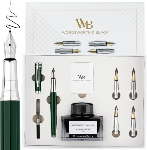 Vista 13 de Wordsworth & Black Luxury Fountain Pen Set for Writing, 6 Nibs, Blue Cromo azul