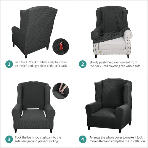 Vista 8 de YEMYHOM 1 funda elástica para silla con respaldo de ala + funda otomana de tamaño pequeño (negro)