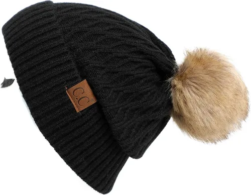 Vista 147 de Gorro unisex liso con pompón y ribete (HAT-43) de C.C Hatsandscarf Exclusives Marfil