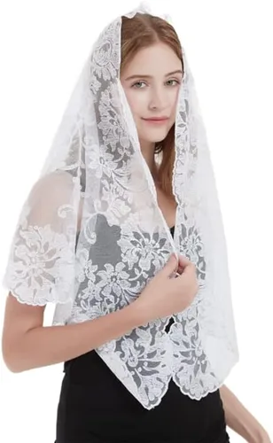 Vista 7 de YHXYVEL Mantilla de encaje tradicional estilo español de gran tamaño, velo de boda, velo católico, velo de iglesia
