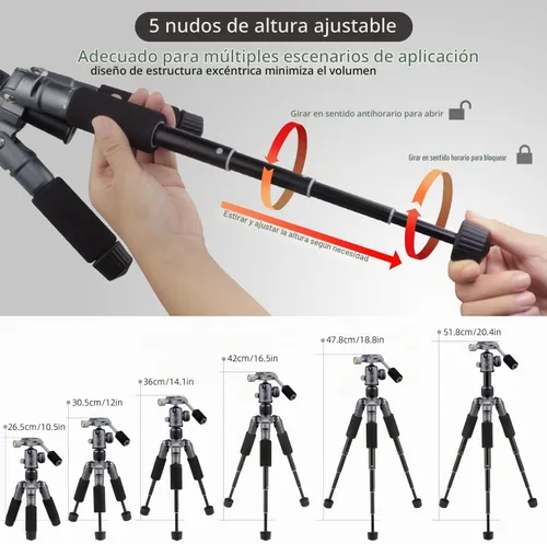 Vista 3 de Glorich Mini trípode portátil de mesa de 20 pulgadas con cabeza de bola de 360 grados, trípode de escritorio de viaje pequeño de aleación