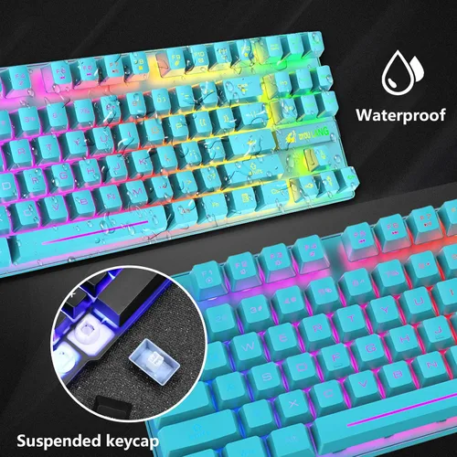 Vista 5 de LexonElec Combo de teclado y mouse inalámbricos para juegos, batería recargable de 3800 mAh con retroiluminación arcoíris, teclado de sensación