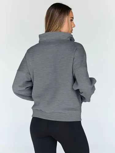 Vista 4 de Trendy Queen - Sudaderas con medio cierrey capucha de gran tamaño, comoda, extragrande, para otoño, Y2K, ropa de invierno, 2024