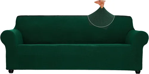 Vista 10 de Funda elástica suave para sofá de 3 cojines, protector de muebles, transpirable, lavable, tela jacquard, cuadros pequeños con parte inferior Beige