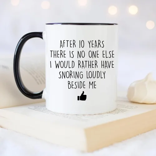 Vista 4 de YouNique Designs Taza de 10 aniversario de 11 onzas, divertida taza de café de 10 aniversario para él, taza de décimo aniversario de boda, taza