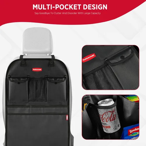 Vista 7 de Rubbermaid Organizador de coche para asiento trasero, alfombrillas y protector de respaldo de asiento, organizador de automóvil para niños con 6