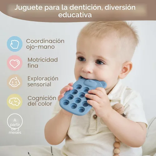 Vista 2 de Moonkie Juguetes de Dentición de Silicona con Forma de Teléfono para Bebé de 3 Meses+ Mordedor Suave Libre de BPA con Icono y Burbujas que