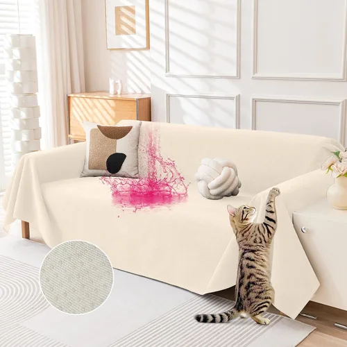 Vista 2 de Warmstar Protector de sofá contra las garras de los gatos, funda impermeable antideslizante para sofá de 3 cojines, funda para sofá de 3 cojines