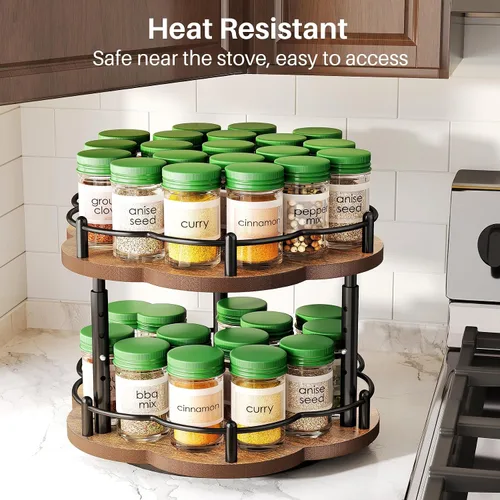 Vista 7 de Organizador de especias Lazy Susan para gabinete, organizador giratorio de especias de 2 niveles ajustable Lazy Susan organizador de especias