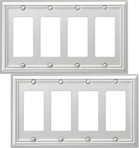 Vista 19 de OKAWYC Adler - Placa de pared de metal para interruptor de luz de palanca/decorador, paquete de 2 unidades, níquel cepillado, 2 Gang