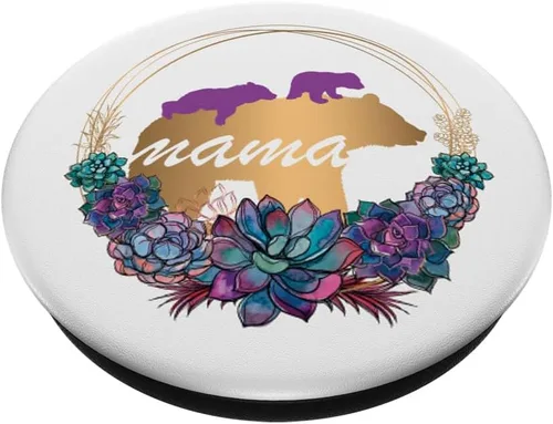 Vista 2 de Mama Bear Pop Socket 2 Cubs Floral Oro Madre Día Regalos - PopSockets Grip y Stand para Teléfonos y Tabletas