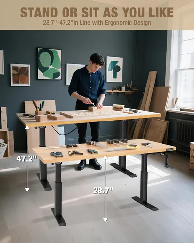 Vista 5 de WORKPRO Banco de trabajo ajustable con manivela, mesa de trabajo de madera de goma de 47.2 x 23.6 pulgadas, capacidad de carga de 300 libras