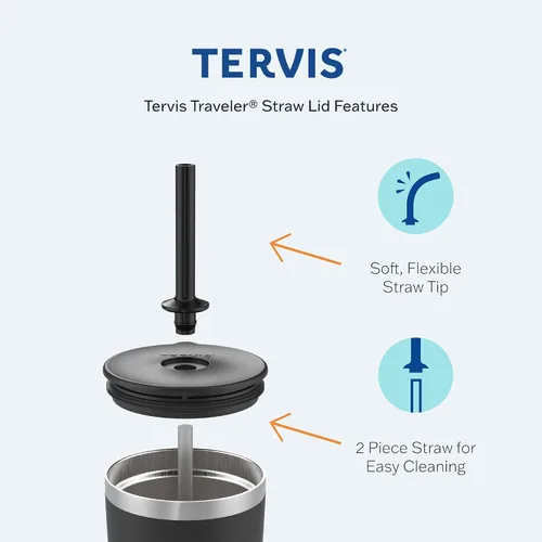 Vista 3 de Tervis Traveler - Vaso aislado de acero inoxidable con triple pared y recubrimiento en polvo, mantiene las bebidas frías y calientes, 30 onzas