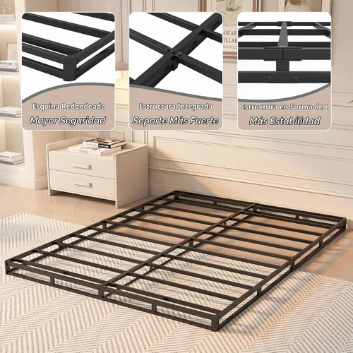 Vista 3 de YORMDMO Somier de 3 pulgadas, resortes de caja tamaño Queen con cubierta de tela, bases de metal resistente de bajo perfil, fácil montaje, capacidad