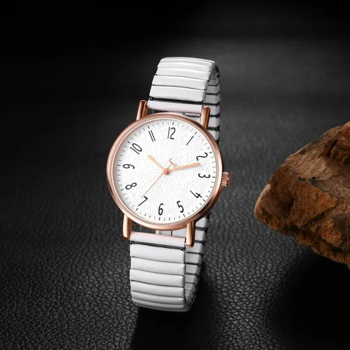 Vista 5 de Lancardo Reloj de banda elástica para mujer: reloj de pulsera analógico de cuarzo analógico con esfera blanca y esfera blanca fácil de leer