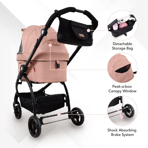Vista 3 de ibiyaya New Cleo Sistema de viaje 3 en 1, cochecito para mascotas, transportador, bolsa para perros pequeños, medianos y gatos, ligero, 44 libras