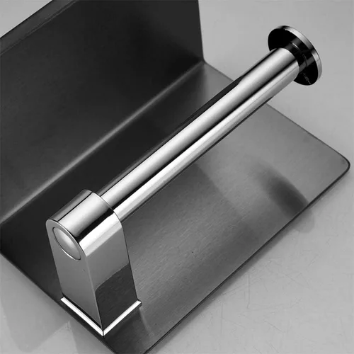 Vista 6 de Soporte de papel higiénico de un solo rollo con estante para teléfono, dispensador de pañuelos de acero inoxidable montado en la pared para baño