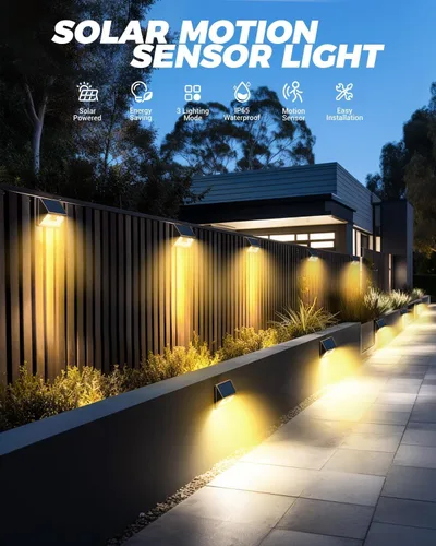 Vista 2 de vighep Paquete de 12 luces solares de movimiento para exteriores, luces impermeables para valla al aire libre, luces LED de pared blancas cálidas