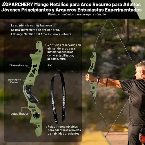 Vista 4 de TOPARCHERY 62" Arco Hunter Recurvo Negro, Arco Recurvo Desmontable de Absorción de Choque ILF para Caza, Arco Largo para Tiro al Blanco al Aire