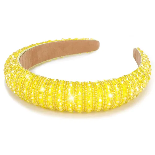 Vista 7 de Wecoe Diadema negra para mujer, diadema de diamantes de imitación de moda, diadema acolchada, diadema de diamantes brillantes con cuentas