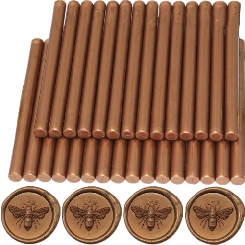 Vista 13 de 30 barras de sellado de cera de bronce, 30 varillas de sellado de cera para sello de cera, mini pistola de cera para sellar palos de sellado, apto