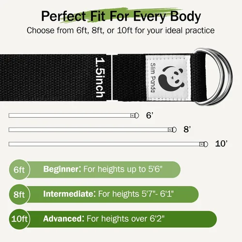Vista 6 de Correa de yoga Slim Panda para estiramiento, Correa de yoga de algodón con hebilla ajustable en forma de D, Correa de yoga no elástica para pilates