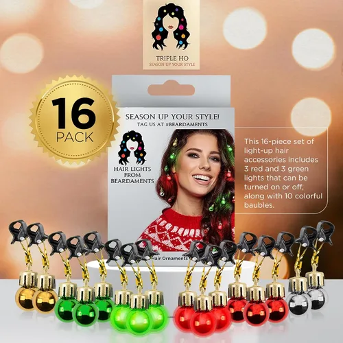 Vista 4 de Beardaments Paquete de luces para el cabello y los aretes: el juego original de 16 piezas para el cabello y 4 piezas de luces