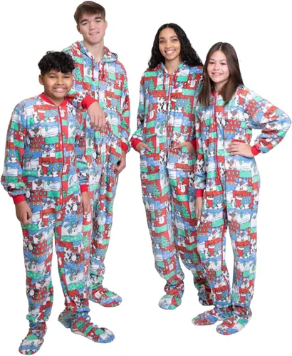 Vista 6 de Hooded Plush Footed Pajamas Onesie with Drop Seat for Men Women