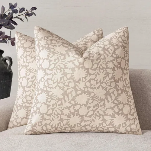Vista 30 de Foindtower - Juego de 2 fundas de almohada decorativas con flores neutras estilo farmhouse, fundas de almohada boho para sofá, sofá cama
