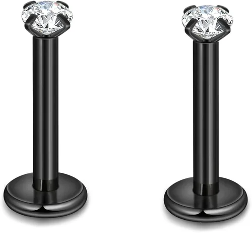 Vista 40 de CANDYFANCY Pendientes de 16 g, 2/3/4 mm, con circonia cúbica, triple hélice delantera, para cartílago de la oreja, Tragus, piercing de labio 16