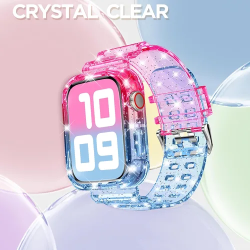Vista 105 de DABAOZA - Correa transparente compatible con Apple Watch con estuche protector, correa deportiva de TPU con brillo para mujeres y hombres
