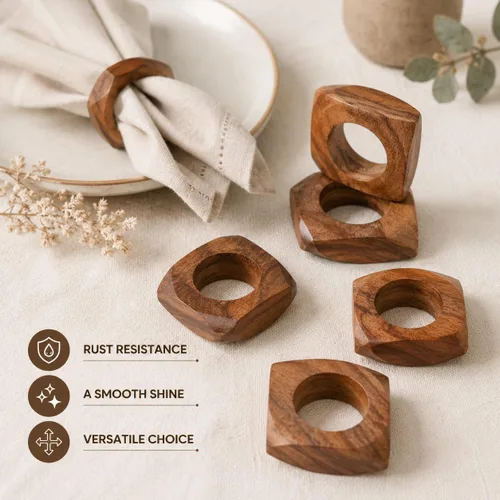 Vista 7 de CLEENTABLE Juego de 12 servilleteros de madera, decoración de otoño para el hogar, servilleteros cuadrados de madera de acacia para mesas