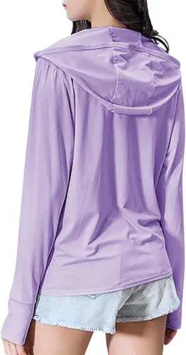 Vista 3 de American Trends Sudadera ligera con capucha para mujer con protección solar UPF 50+ y cremallera