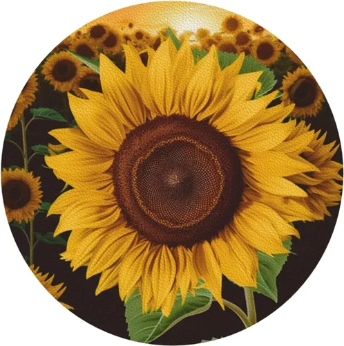Vista 12 de Hermoso juego de 4 posavasos de cuero con estampado de girasol, impermeables, antiquemaduras, para sala de estar, mesa de café de 4 pulgadas Hexágono