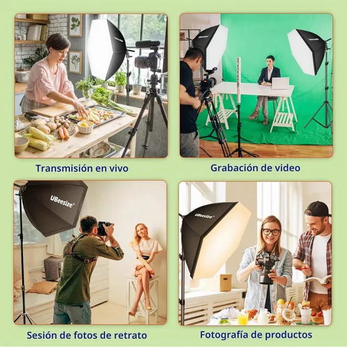 Vista 7 de UBeesize Softbox Kit de iluminación para fotografía, kit de iluminación continua con reflector de 30" x 30" y bombilla de 3 temperaturas de color 85
