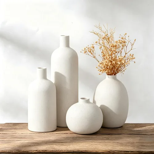 Vista 16 de CEMABT Juego de 3 jarrones de cerámica beige pequeños para decoración, decoración moderna boho de granja para el hogar, jarrón decorativo