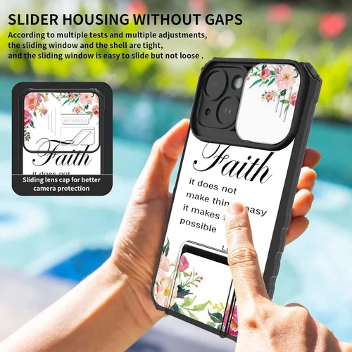 Vista 5 de Rossy Funda para iPhone 14 2022, para iPhone 14 con funda deslizante para cámara deslizante, soporte integrado, doble capa híbrida, a prueba de 1-37