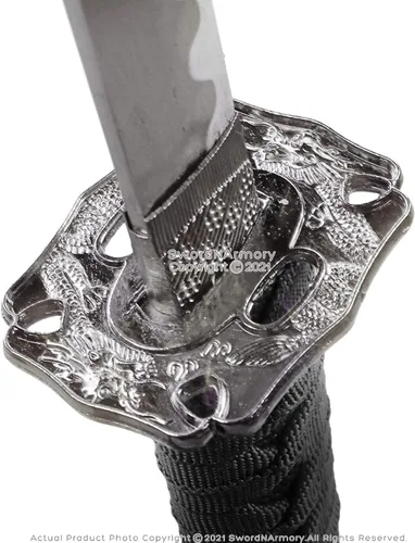 Vista 6 de Espada samurái Katana de dragón clásico negro de 9.5 pulgadas, acero sin afilar