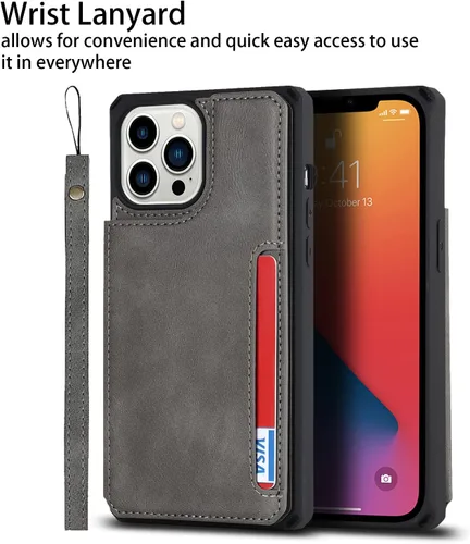 Vista 6 de Cavor Funda para iPhone 11 Pro Max con tarjetero, funda tipo cartera con tarjetero y tarjetero para iPhone 11ProMax, funda de piel sintética