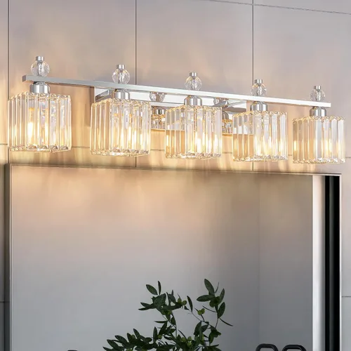 Vista 10 de Luces de Tocador de Baño de 3 Luces, Placado Negro, Modernas Luces de Tocador de Cristal para Baño, Luces de Tocador de Cristal para Usar Sobre