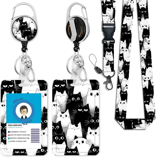Vista 34 de Giancomics Soporte para tarjetas de identificación negro con cordón, cordones para insignias de identificación con carrete de insignia retráctil