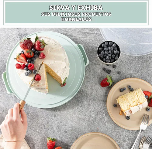 Vista 6 de Porta pasteles extra grande y extra resistente, soporte para pasteles con tapa y asas plegables, plato multifuncional para servir y plato para Verde