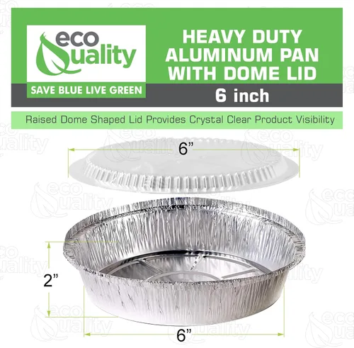 Vista 2 de EcoQuality Sartenes redondos de papel de aluminio de 6 pulgadas con tapas transparentes, recipientes desechables con paredes plegables para hornear