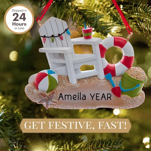 Vista 2 de Adorno personalizado para silla de playa 2025 Personalización gratuita las 24 horas Adornos de Navidad de viaje grabados con láser para árbol