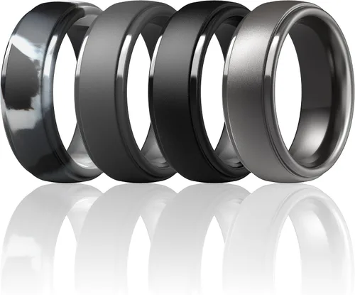 Vista 24 de ThunderFit Anillos de silicona para hombres, bandas de boda de goma con Pack A: Negro carbón